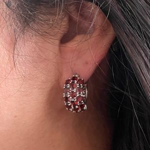Cluster Red Garnet Hoop Earrings